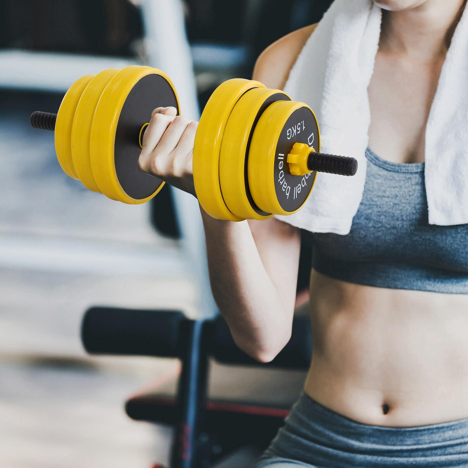 HOMCOM Hantelset 2in1 gelb Eisen B/H/L: ca. 19,5x19,5x152 cm