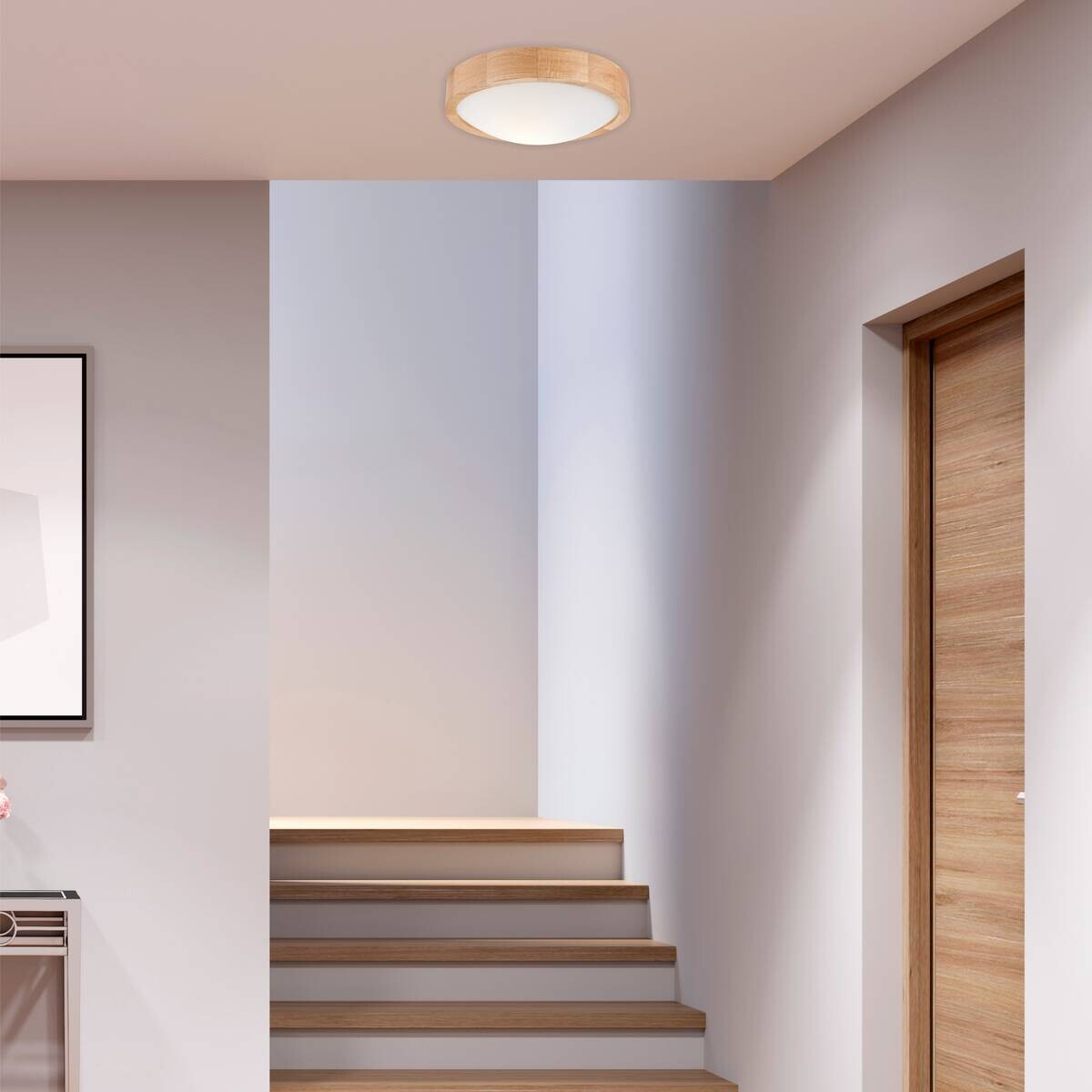 Lamkur Deckenleuchte Anello Eiche Glas Holz H/L: ca. 8x27 cm E27 1 Brennstellen