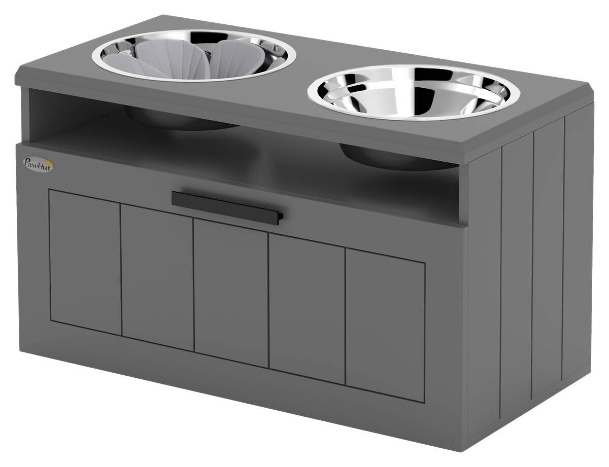 PawHut Futterstation grau MDF B/H/L: ca. 30x35x60 cm