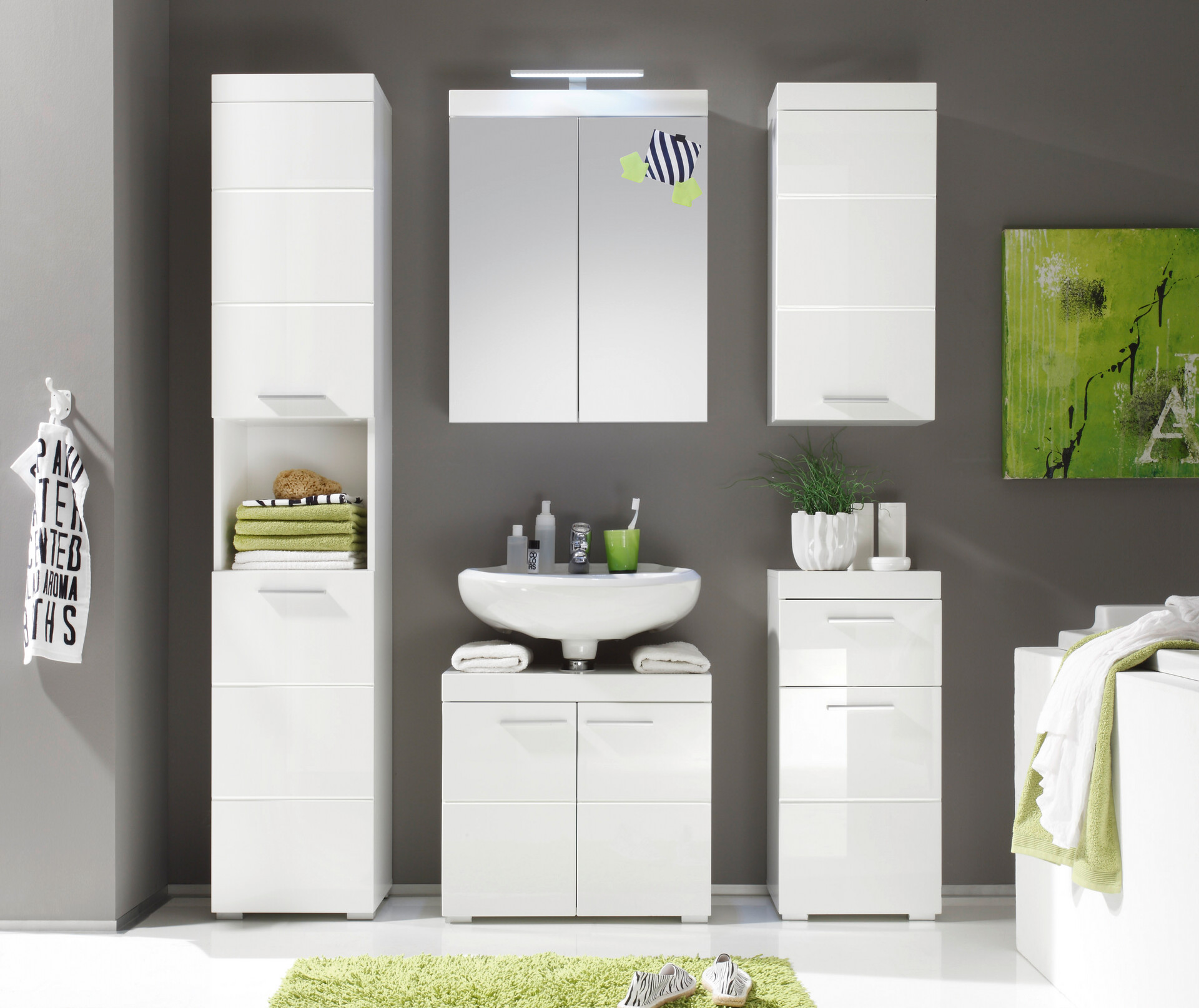 Badhochschrank Amanda weiß weiß Hochglanz B/H/T: ca. 37x190x31 cm