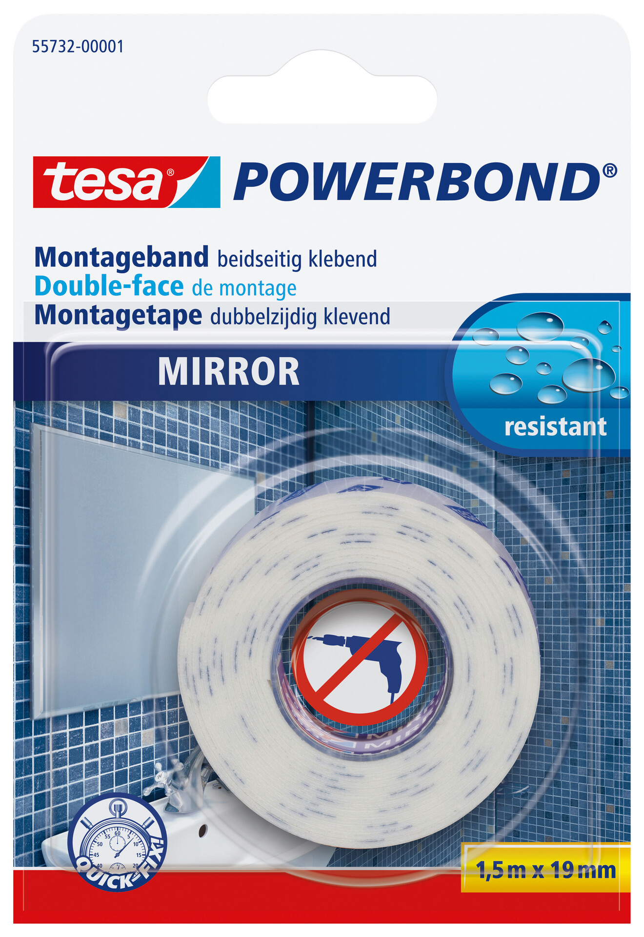 tesa Montageband Powerbond-Spiegel B/L: ca. 1,9x150 cm