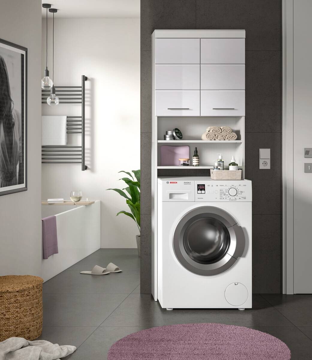 Waschmaschinenumbauschrank Scout weiß weiß Hochglanz B/H/T: ca. 63x191x24 cm