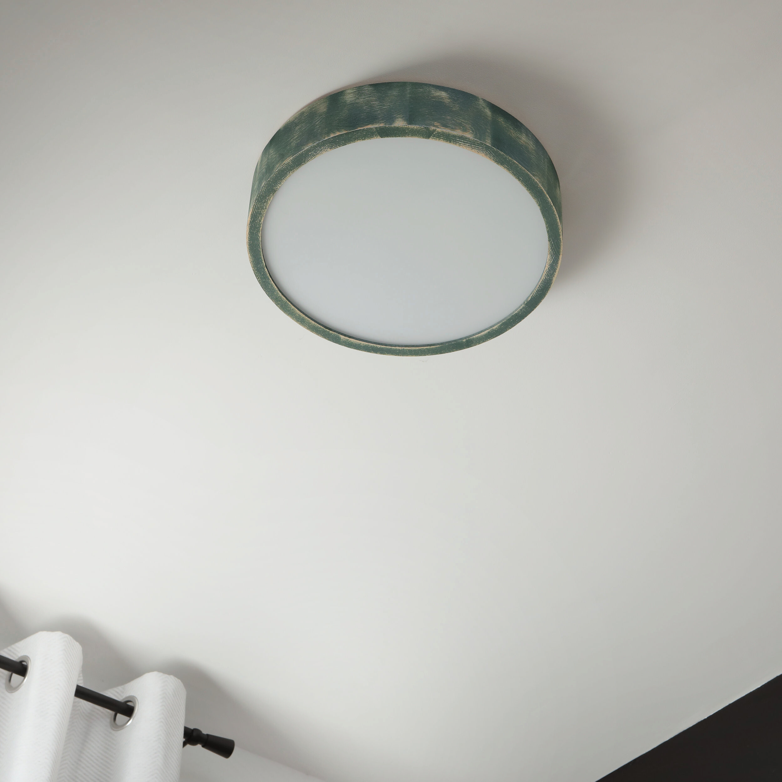 Lamkur Deckenleuchte grün hellbraun Holz Glas B/H/L: ca. 38x38x10 cm 2 Brennstellen