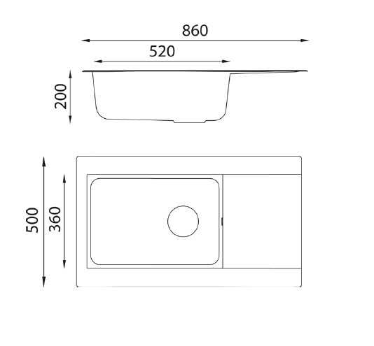 Respekta Einbauspüle Denver 86 x 50 S schwarz Mineralite B/H/T: ca. 86x20x50 cm