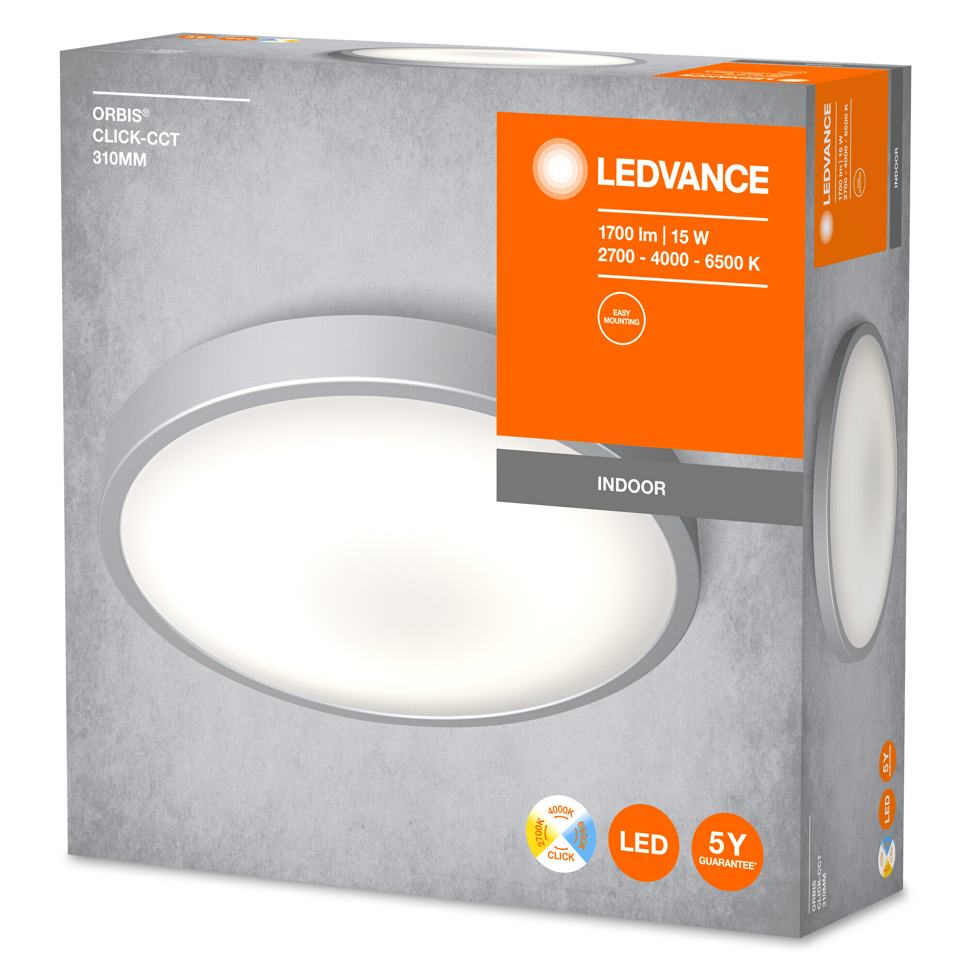 LEDVANCE LED-Wand-/Deckenleuchte Orbis silber weiß Aluminium Kunststoff H/D: ca. 8x31 cm