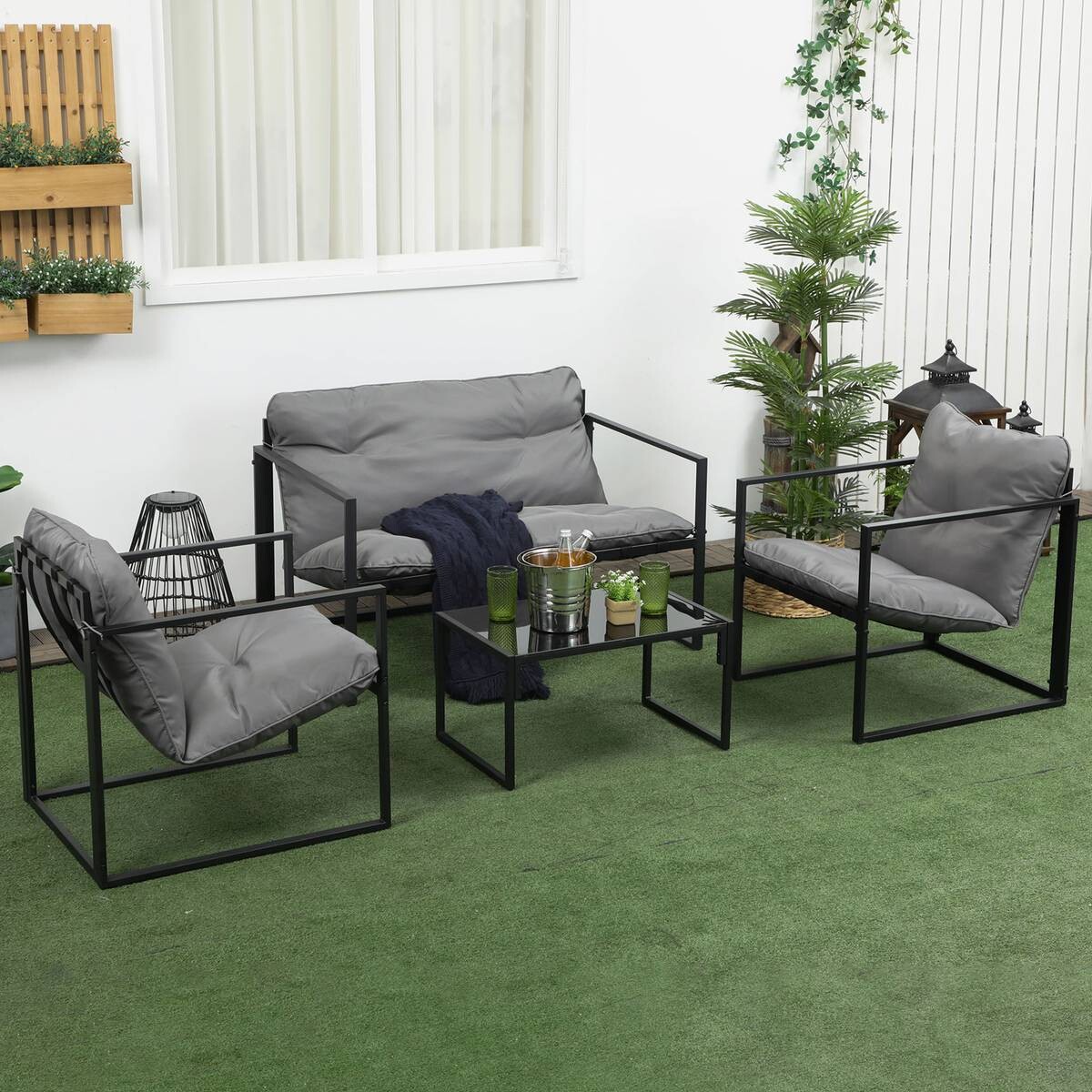 Outsunny Gartensitzgruppe schwarz Polyester B/H/L: ca. 70x67x114 cm