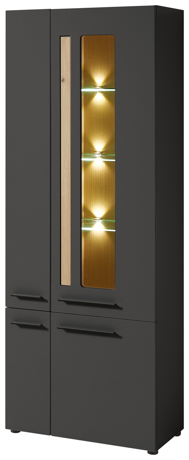 Standvitrine Loft Two Eiche Artisan Nachbildung Graphit Lacklaminat supermatt B/H/T: ca. 76x201x37 cm