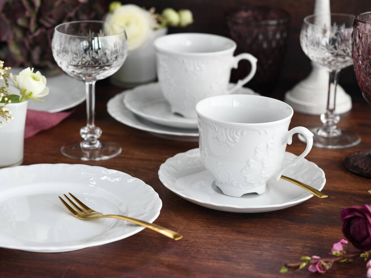 CreaTable Kaffeeservice Rokoko weiß Porzellan 18 tlg.