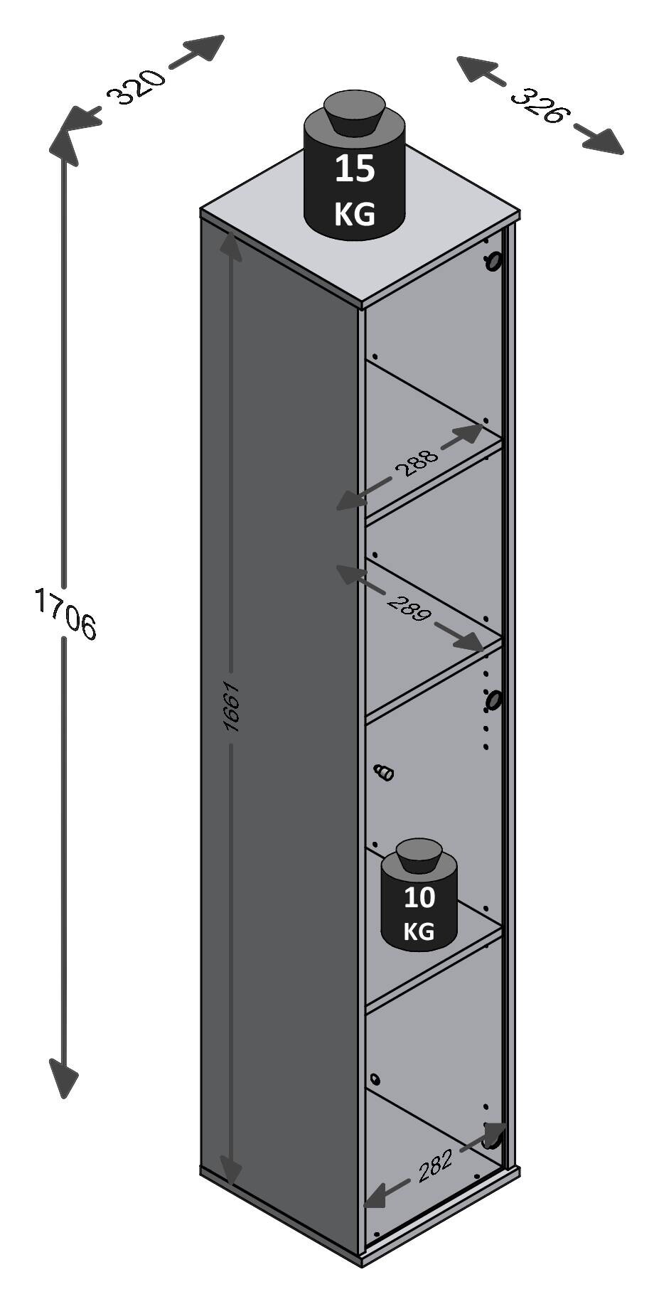 Vitrine  weiß B/H/T: ca. 32x171x33 cm