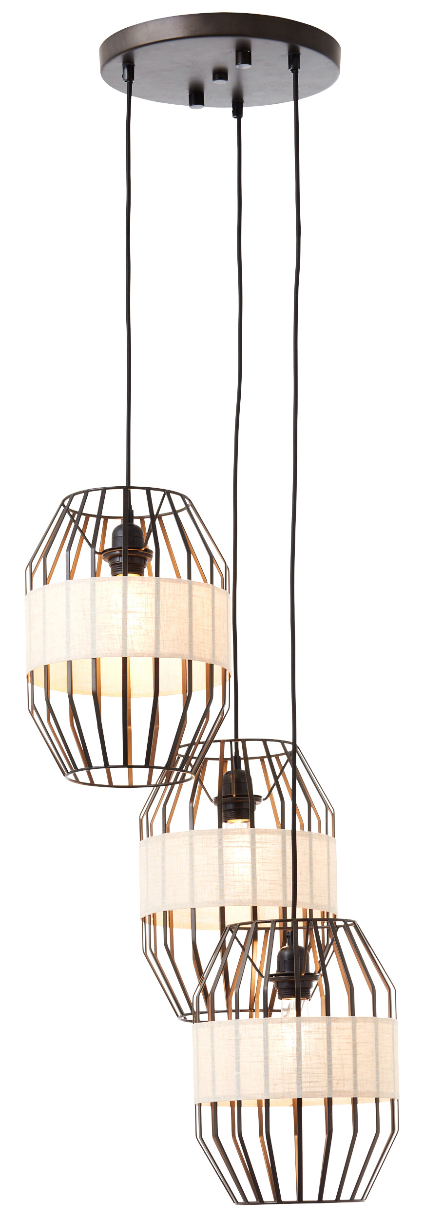 Brilliant Pendelleuchte Slope 99479/76 schwarz natur Metall Textil H/D: ca. 168x43 cm E27 3 Brennstellen