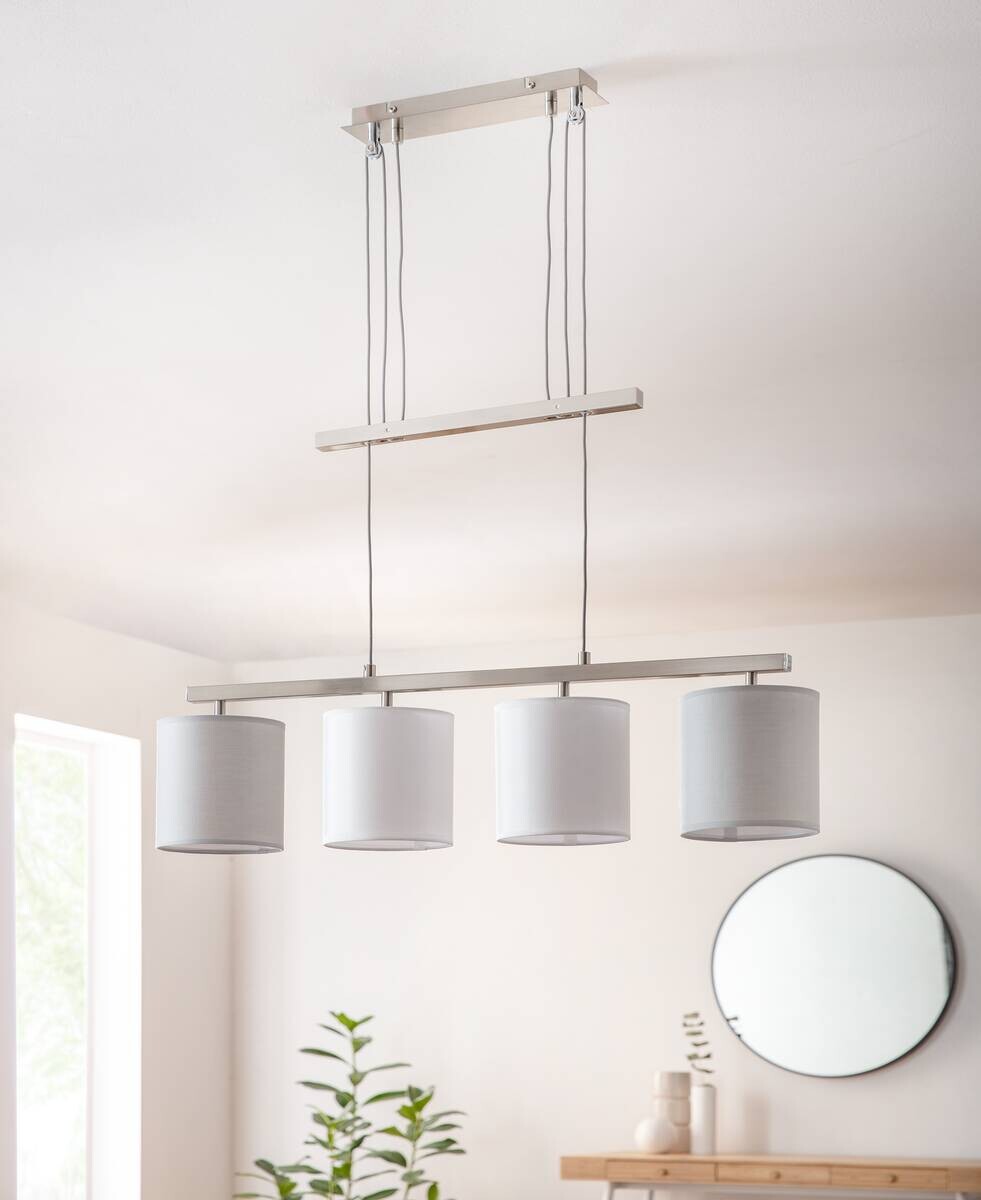 Näve Leuchten Pendelleuchte 7090516 grau Metall Kunststoff Textil B/H/T: ca. 15x116x86 cm E27 4 Brennstellen