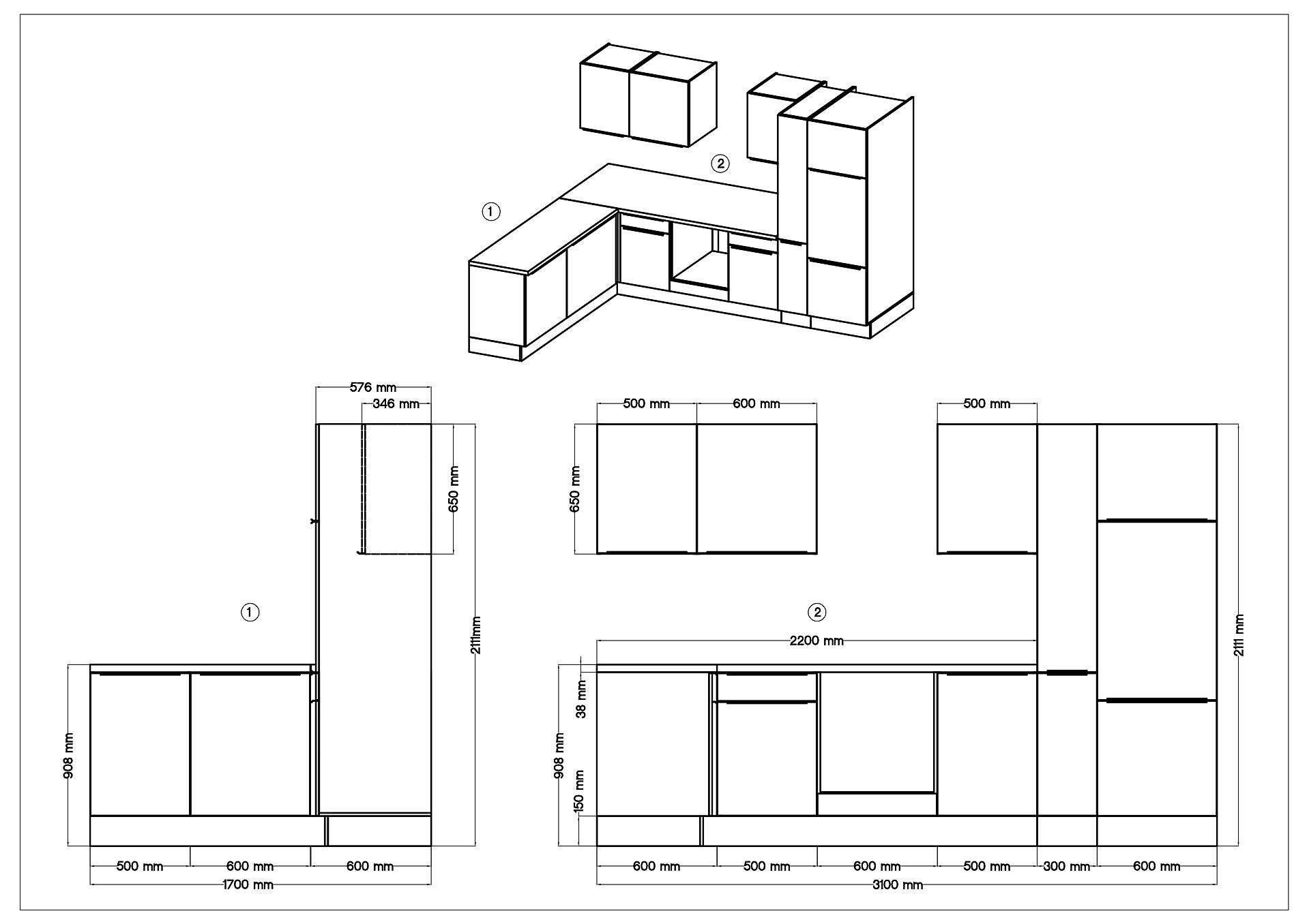 Respekta Winkelküche Marleen grau matt B/H/T: ca. 310x211x170 cm