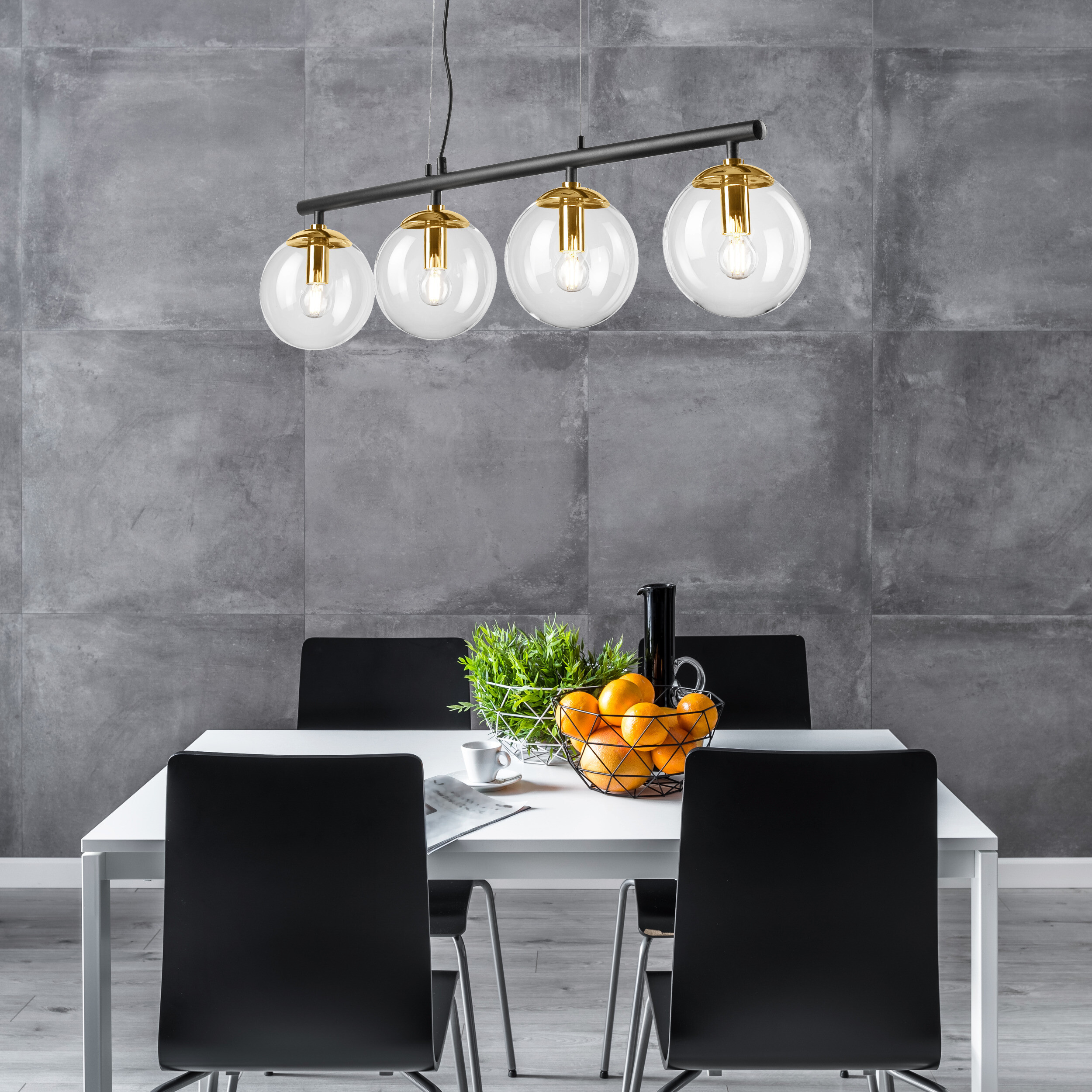 Lamkur Deckenleuchte gold Glas Stahl B/H/L: ca. 12x150x96 cm E14 4 Brennstellen