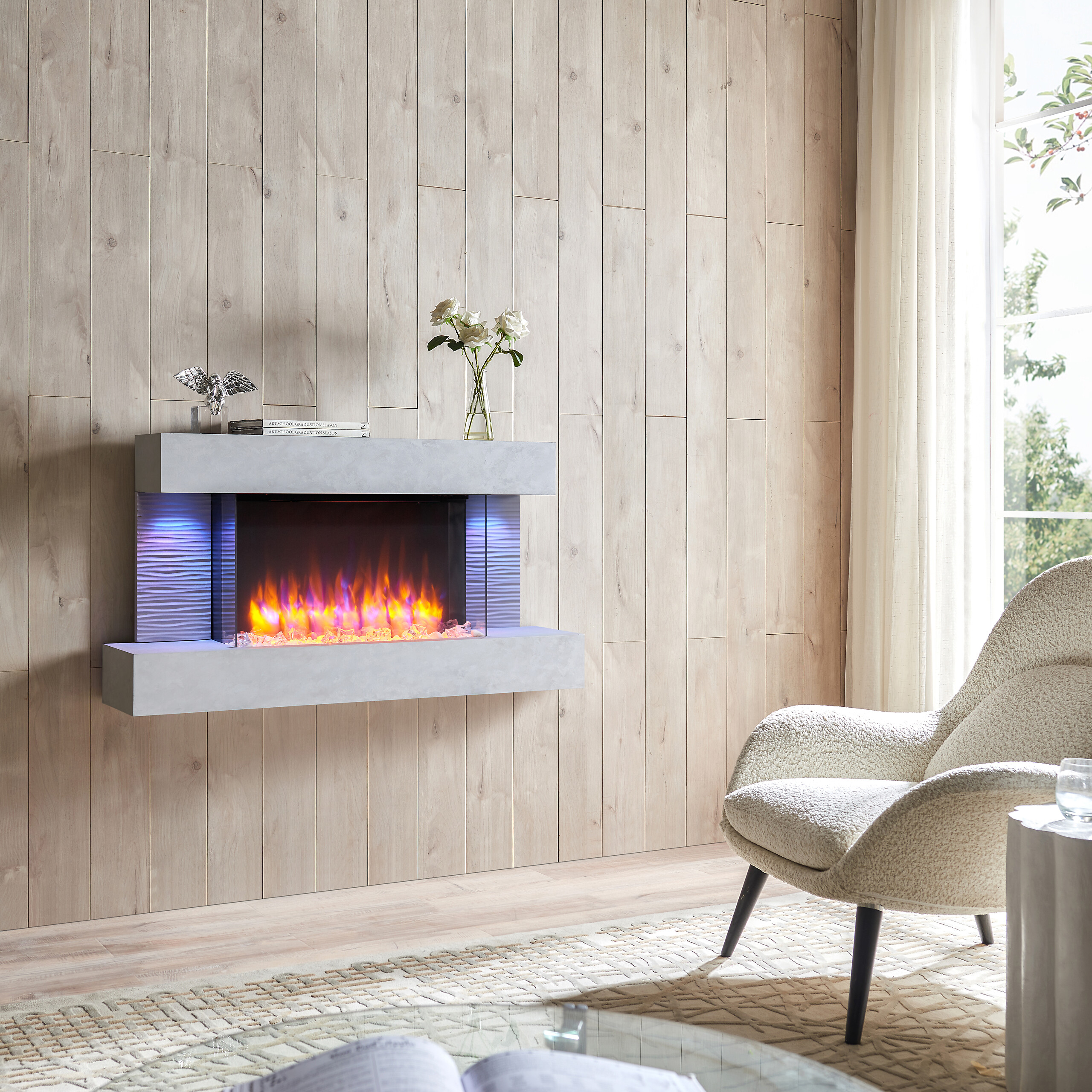 Balderia Wandkamin weiß MDF B/H/T: ca. 120x632x24 cm