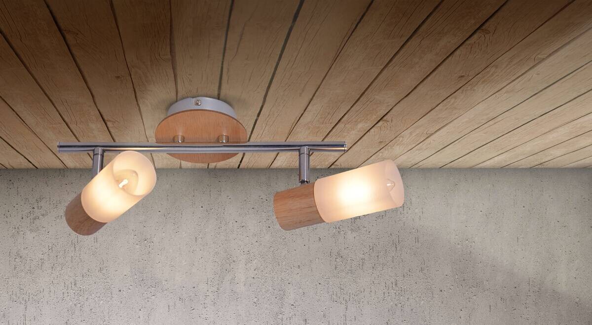 Näve Leuchten Spotleuchte Todtnau 1283123 natur Metall Kunststoff Holz B/H/T: ca. 21x19,8x39 cm 2 Brennstellen