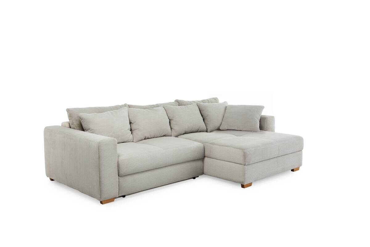 Ecksofa mit Bettfunktion und Bettkasten Greige Velourstoff B/H/T: ca. 288x86x186 cm