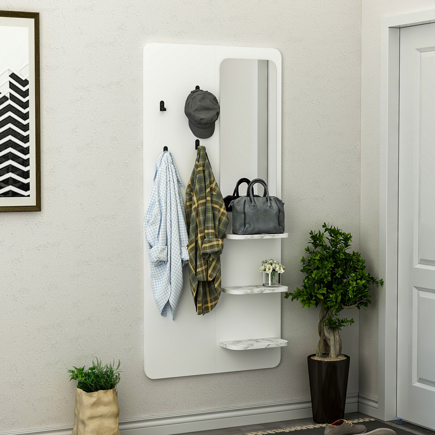 Garderobe Buket weiß Marmoroptik B/H/T: ca. 70x150x15 cm