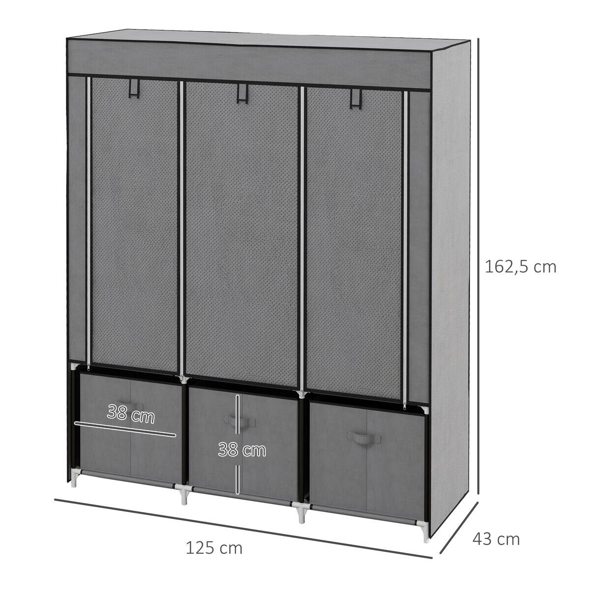 HOMCOM Kleiderschrank dunkelgrau Polypropylen B/H/L: ca. 43x125x162,5 cm