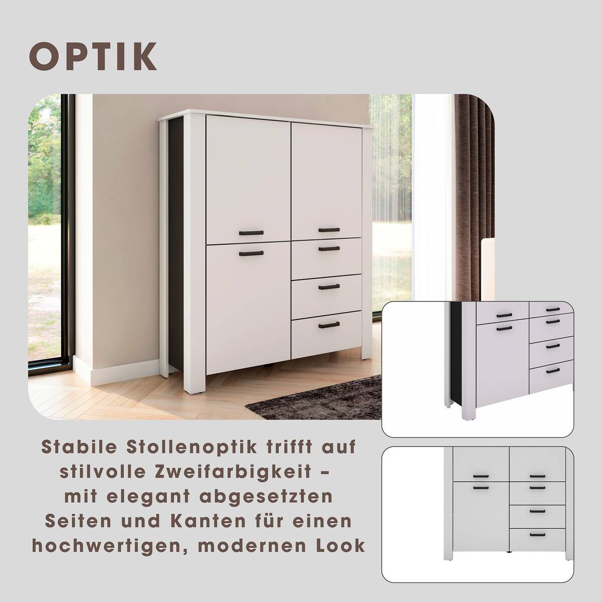 Highboard FARO weiß schwarz B/H/T: ca. 120x137x40 cm