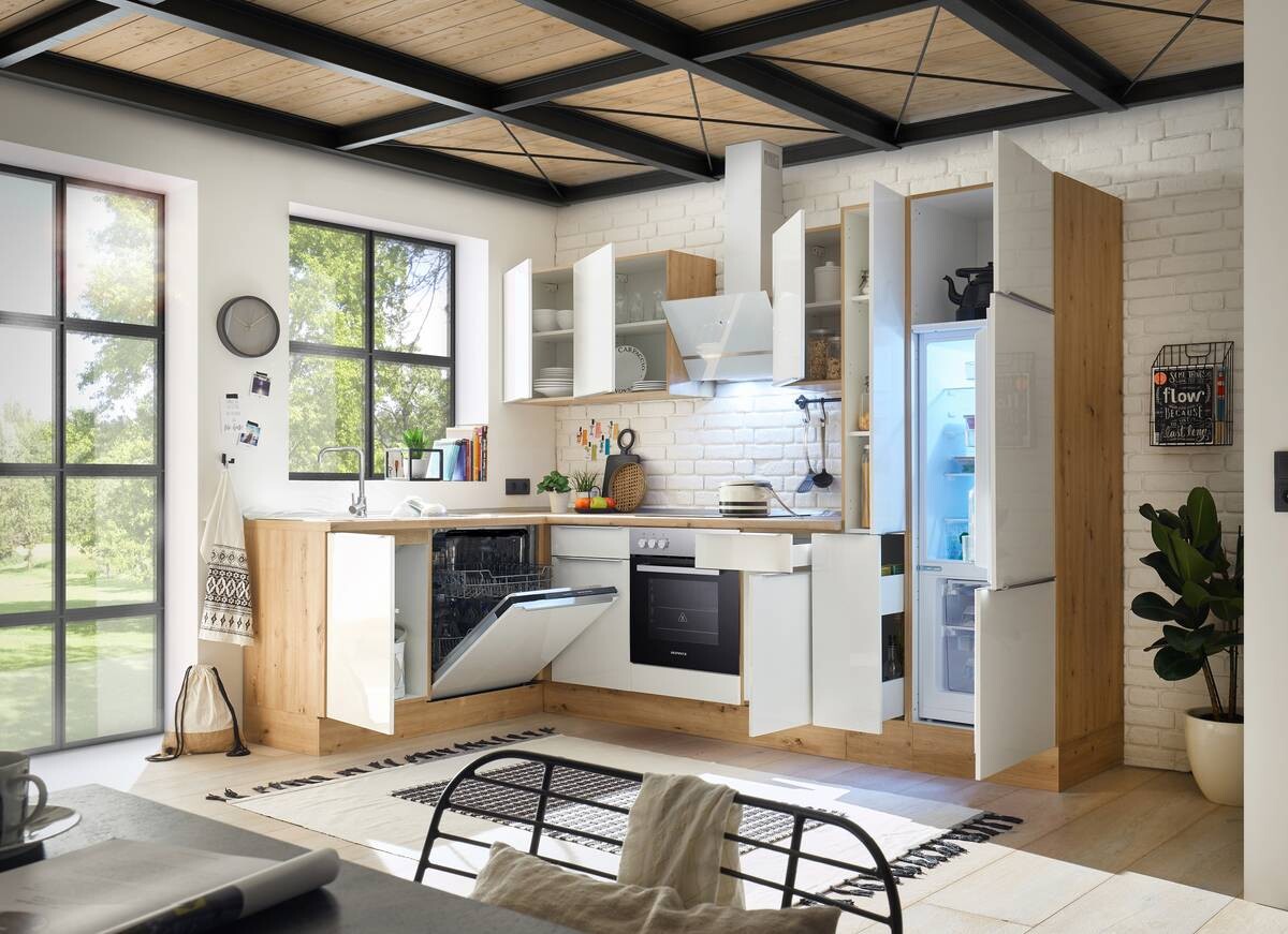 Respekta Winkelküche Marleen weiß Hochglanz B/H/T: ca. 310x211x170 cm