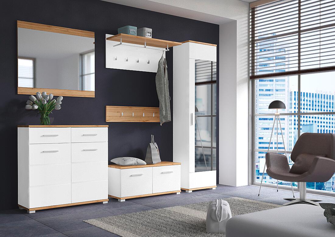 Schuhkommode Hola Eiche Wotan Nachbildung weiß Hochglanz B/H/T: ca. 90x88x34 cm