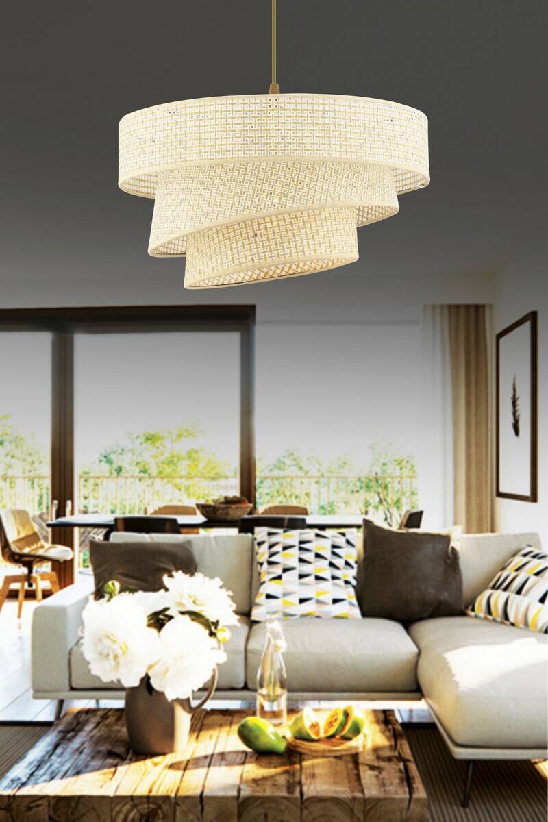 Opviq Pendelleuchte Couper creme Baumwolle Metall B/H/L: ca. 40x72x40 cm E27 1 Brennstellen