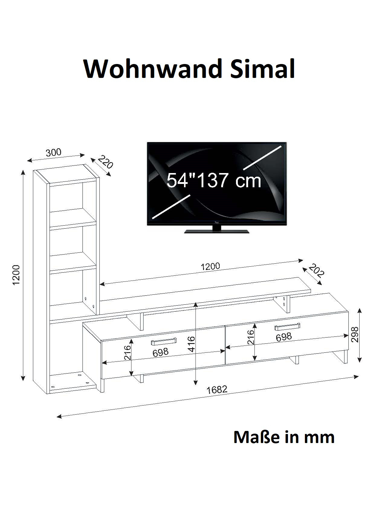 Wohnwand Simal weiß Cordoba B/H/T: ca. 168,2x120x29 cm