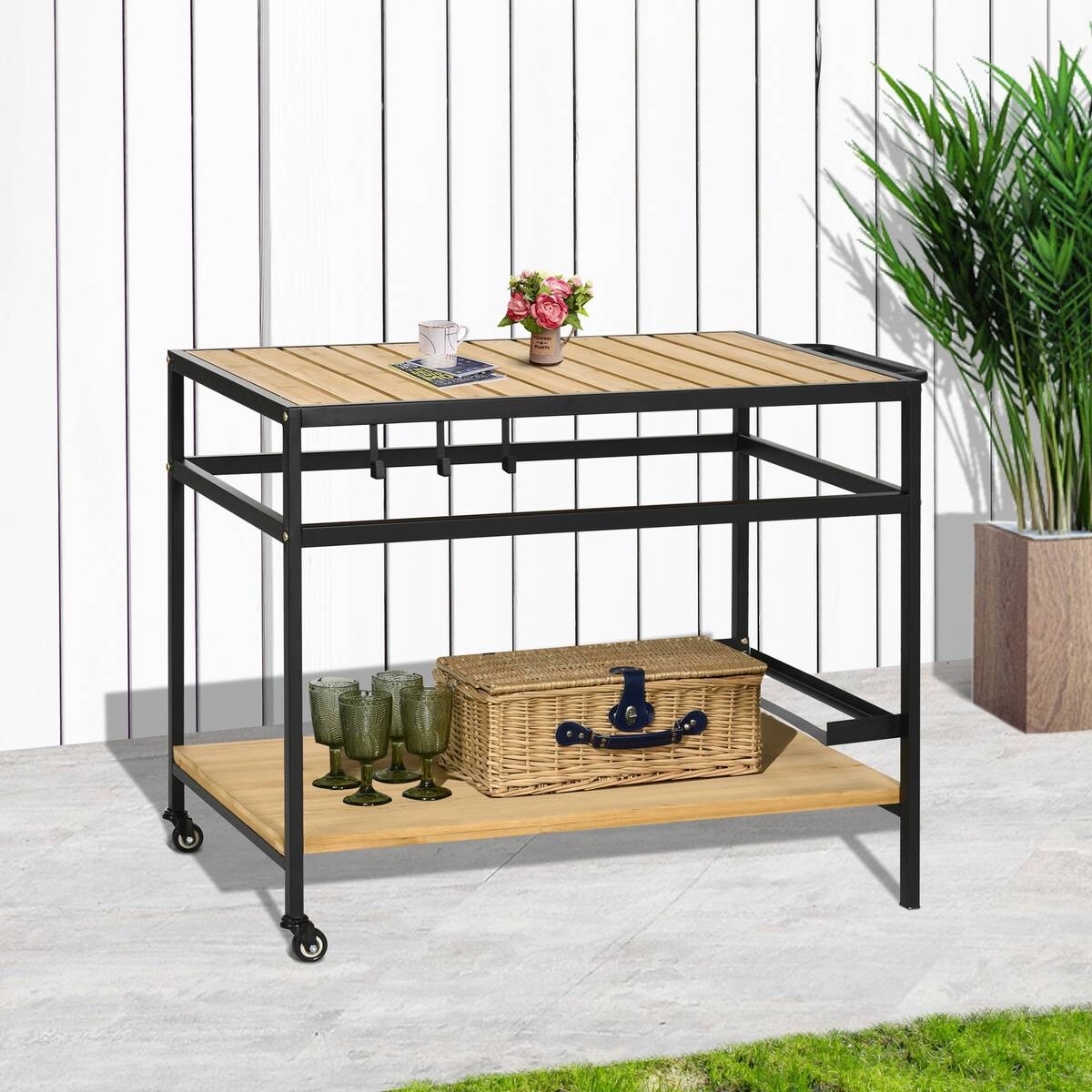 Outsunny Servierwagen natur Stahl B/H/L: ca. 65x80x107 cm