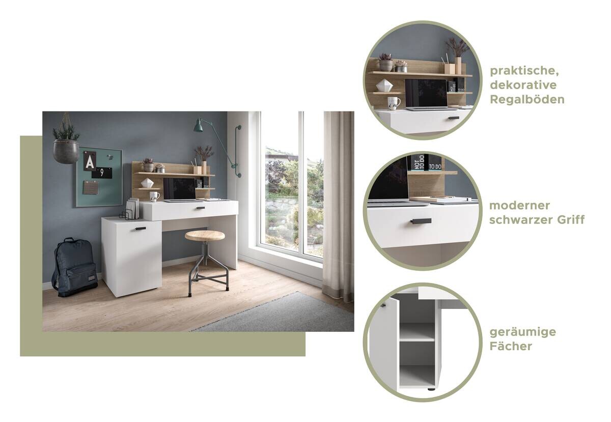 Schreibtisch Match weiß Eiche Sonoma Nachbildung B/H/T: ca. 130x117x54 cm