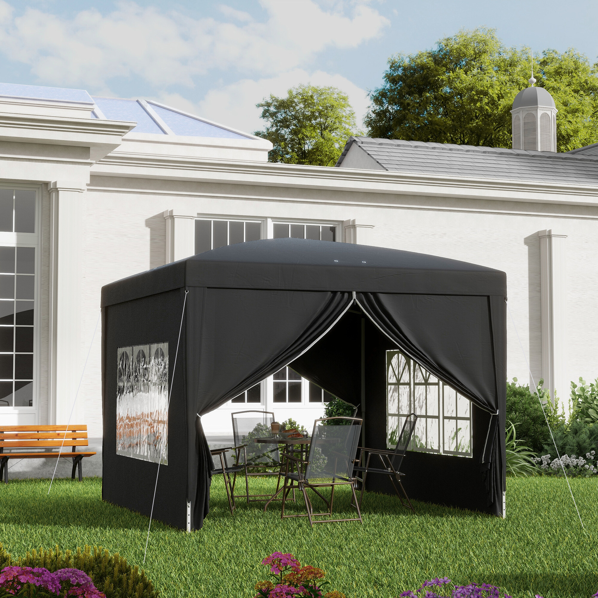 Outsunny Pavillon schwarz Stahl B/H/L: ca. 295x258x295 cm