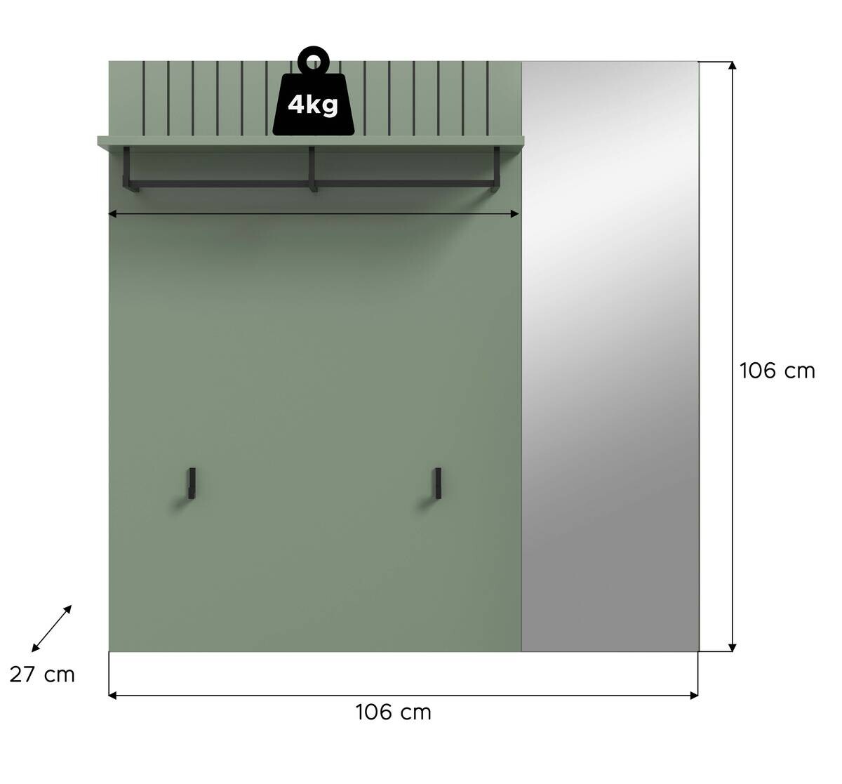 Garderobenpaneel STATION grün B/H/T: ca. 106x106x27 cm