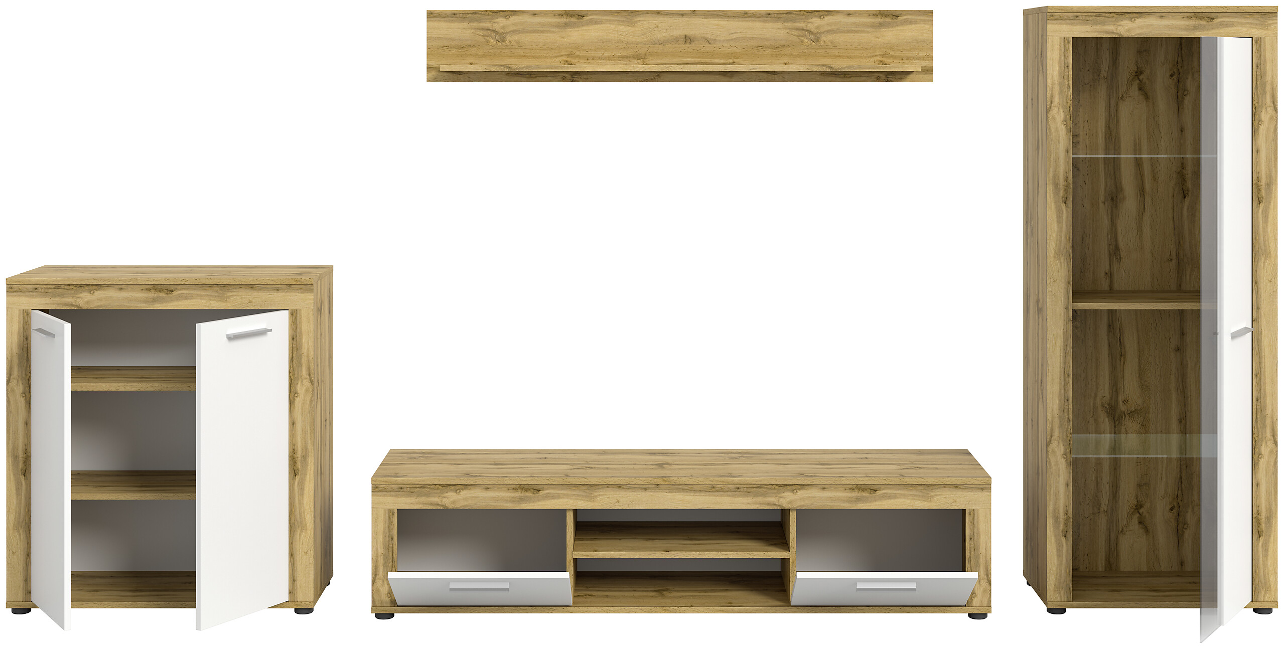 Wohnwand Jam Eiche Wotan Nachbildung weiß B/H/T: ca. 330x159x35 cm