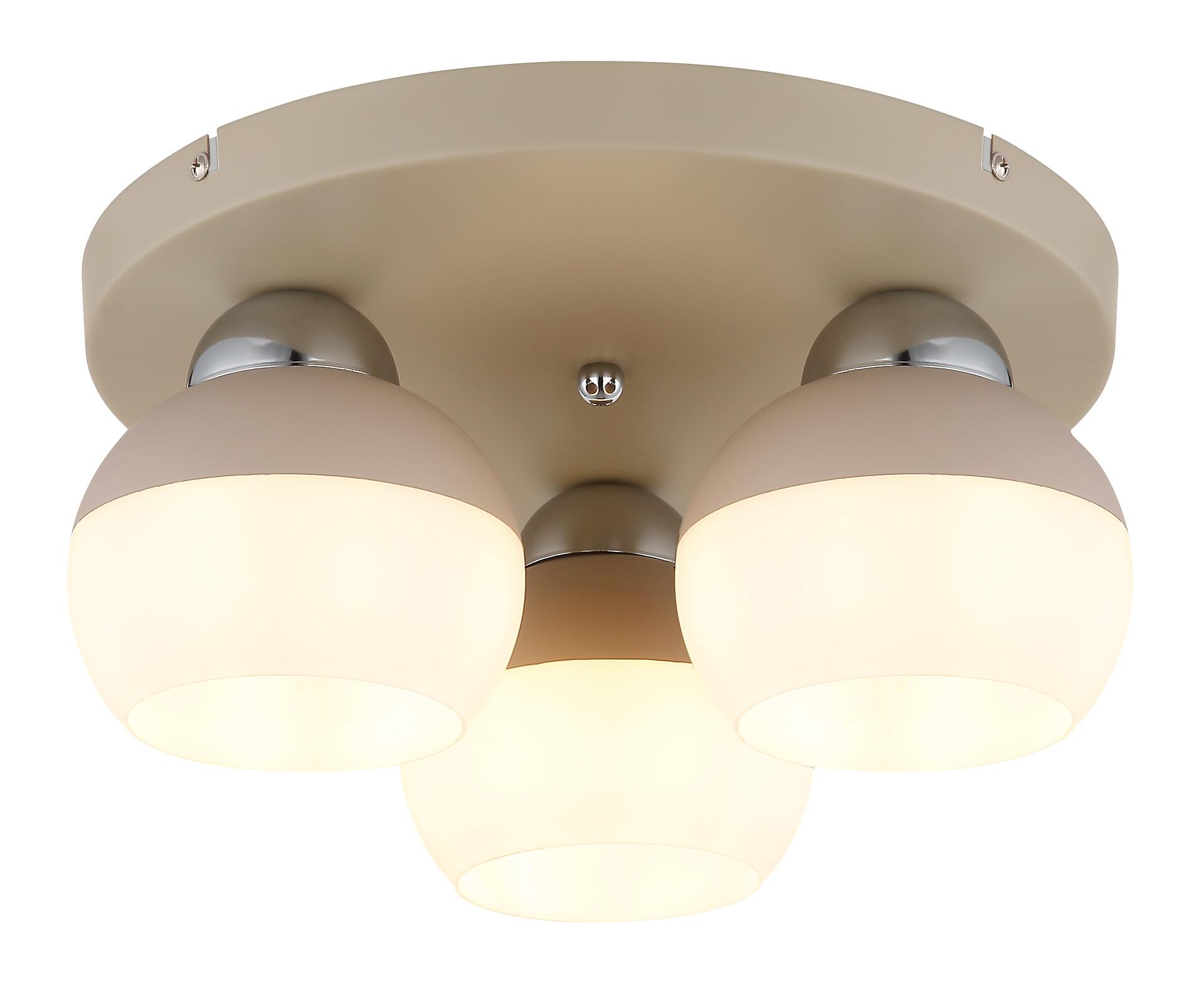 GLOBO Deckenleuchte Opal sand weiß Metall Glas H/D: ca. 15,5x31,5 cm E27 3 Brennstellen