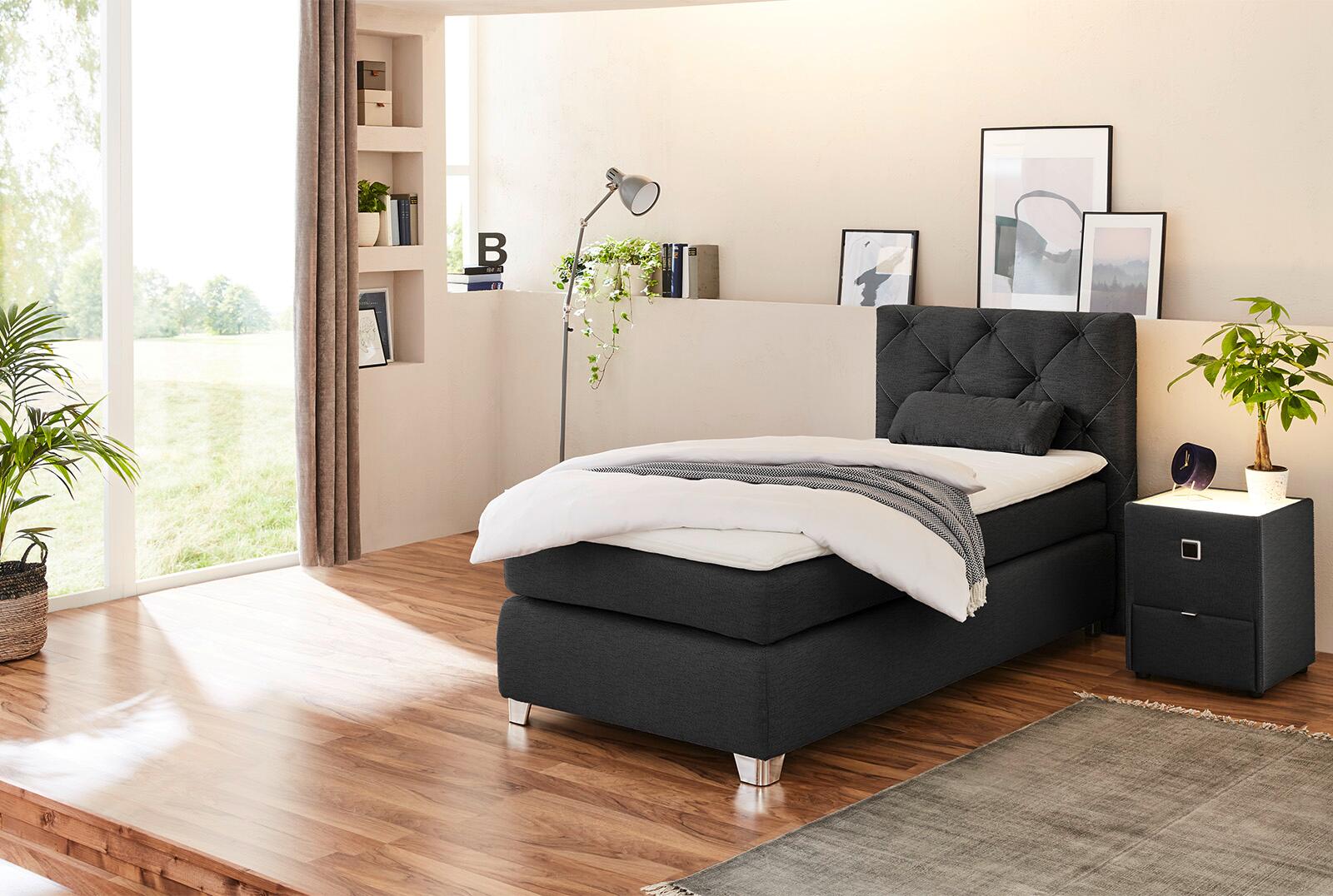 Boxspringbett  schwarz Flachgewebe Liegefläche B/L: ca. 90x200 cm