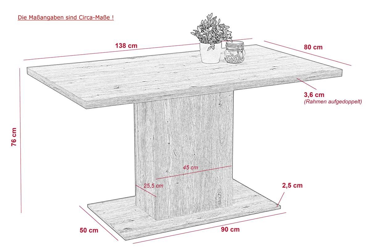 Esstisch LINN Eiche Artisan Nachbildung B/H/T: ca. 138x76x80 cm
