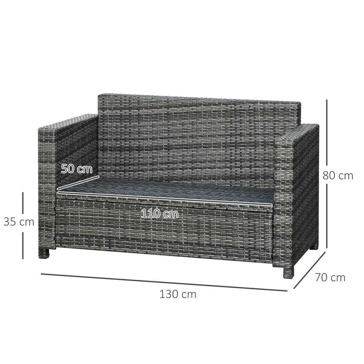 Outsunny Gartensofa grau Polyrattan B/H/L: ca. 70x130x80 cm
