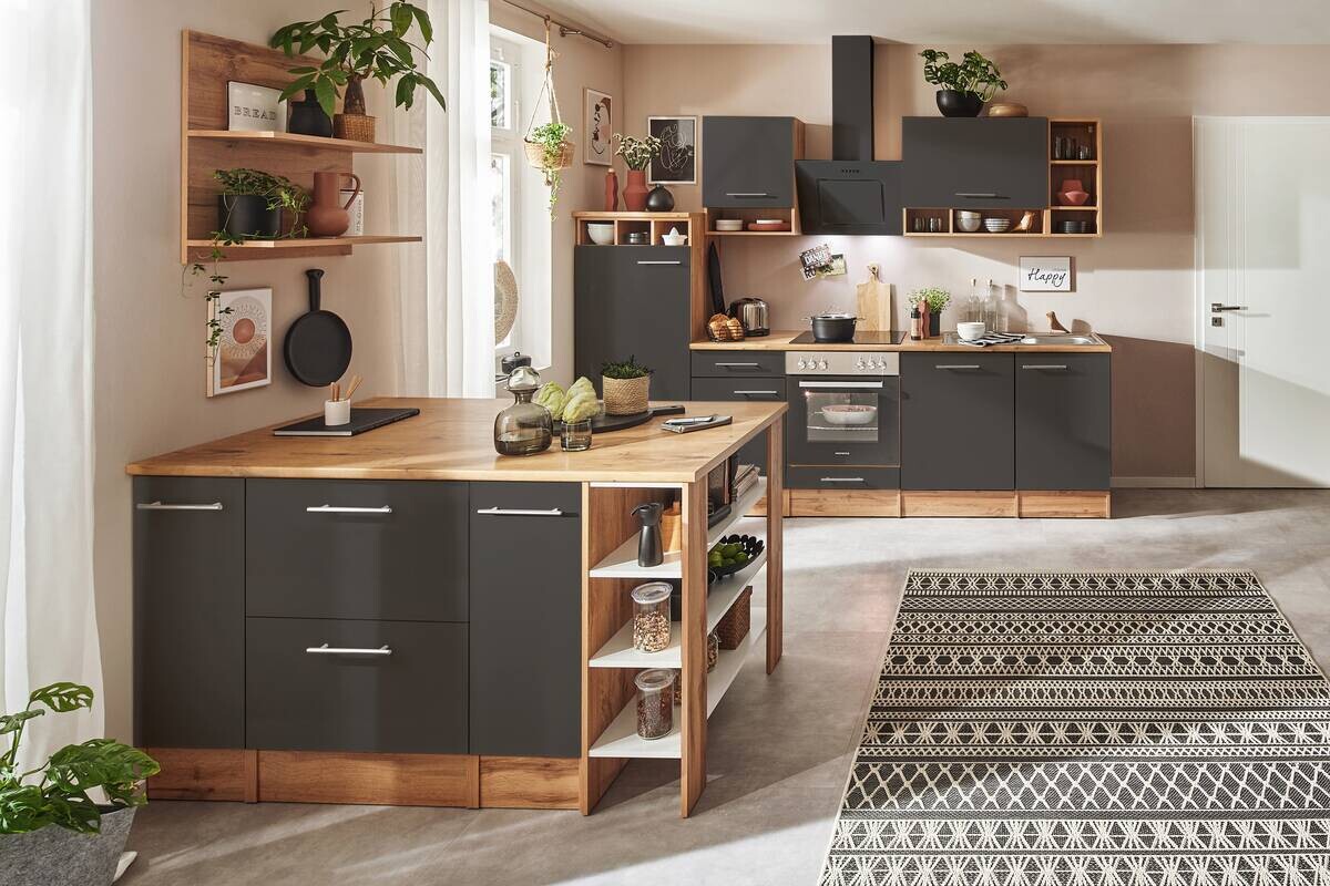 Respekta Küchenblock Hilde grau matt B/H/T: ca. 280x205x60 cm