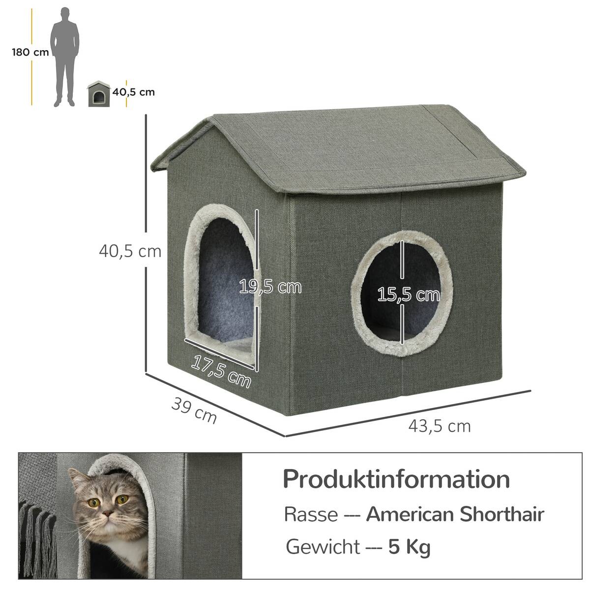 PawHut Katzenhaus grau PVC B/H/L: ca. 43,5x40,5x39 cm