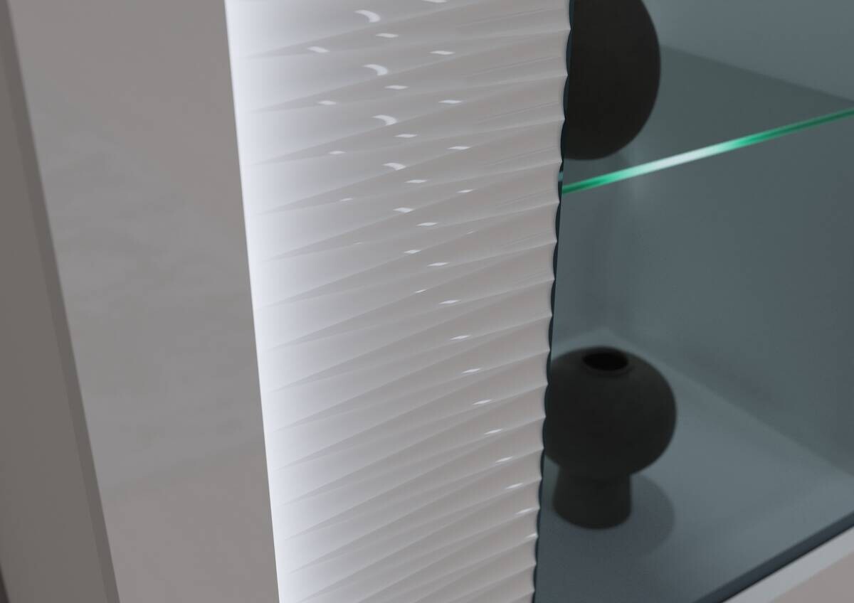 Wohnwand SKYLIGHT weiß weiß Hochglanz Pasol grau B/H/T: ca. 351x202x46 cm