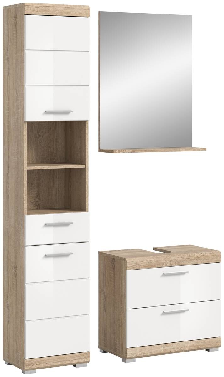 Badezimmer-Set Lambada Eiche Sonoma Nachbildung weiß Hochglanz B/H/T: ca. 112x191x37 cm
