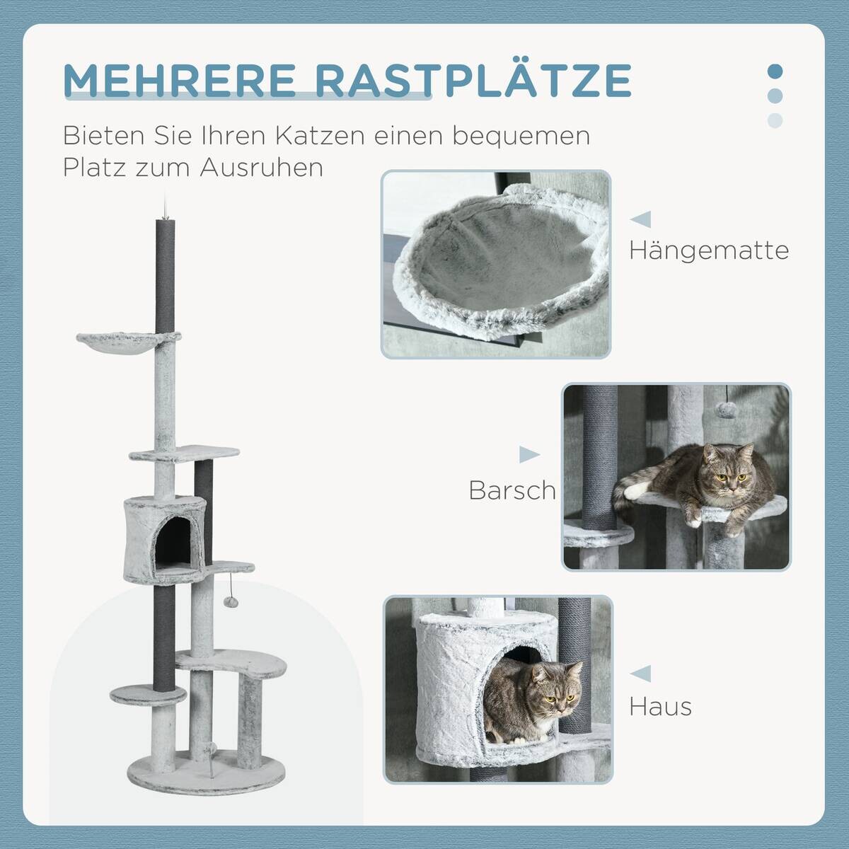 PawHut Kratzbaum grau Spanplatte B/H/L: ca. 60x255x60 cm