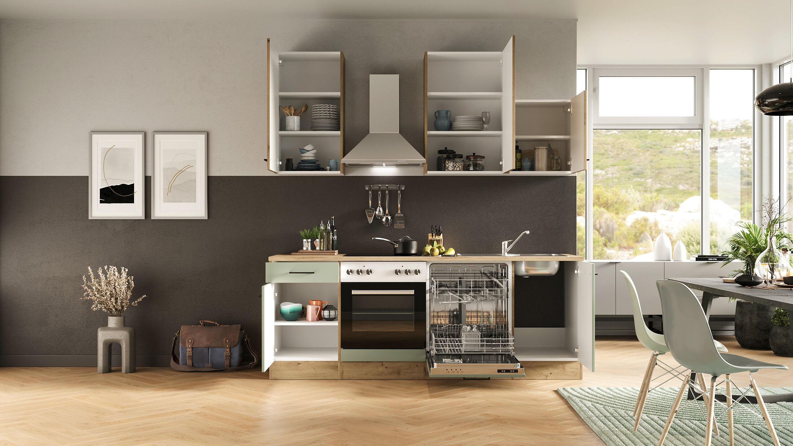 Küchenblock Cara grün matt B/H/T: ca. 220x234x60 cm