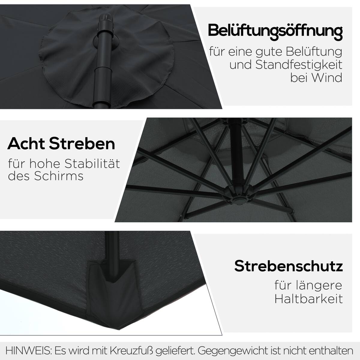 Outsunny Ampelschirm schwarz Polyester H/D: ca. 250x300 cm