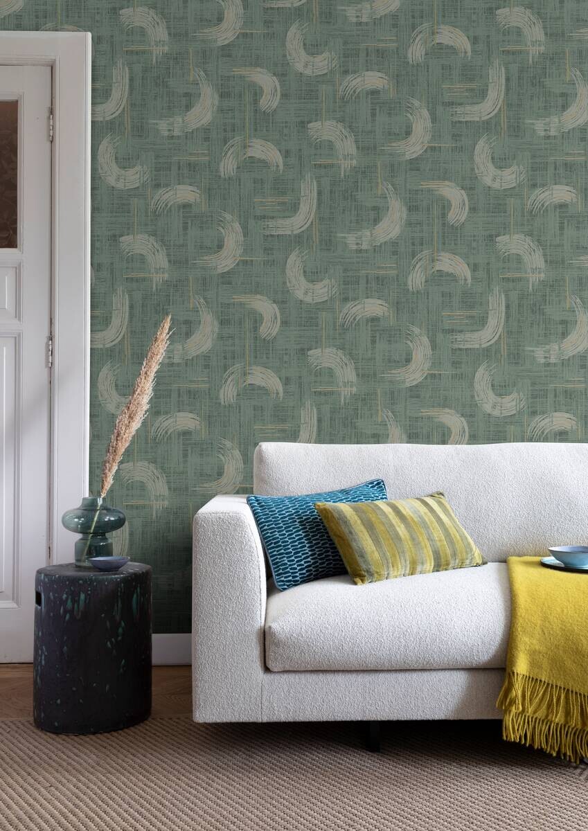 Vliestapete Grafik dunkelgrün B/L: ca. 53x1005 cm