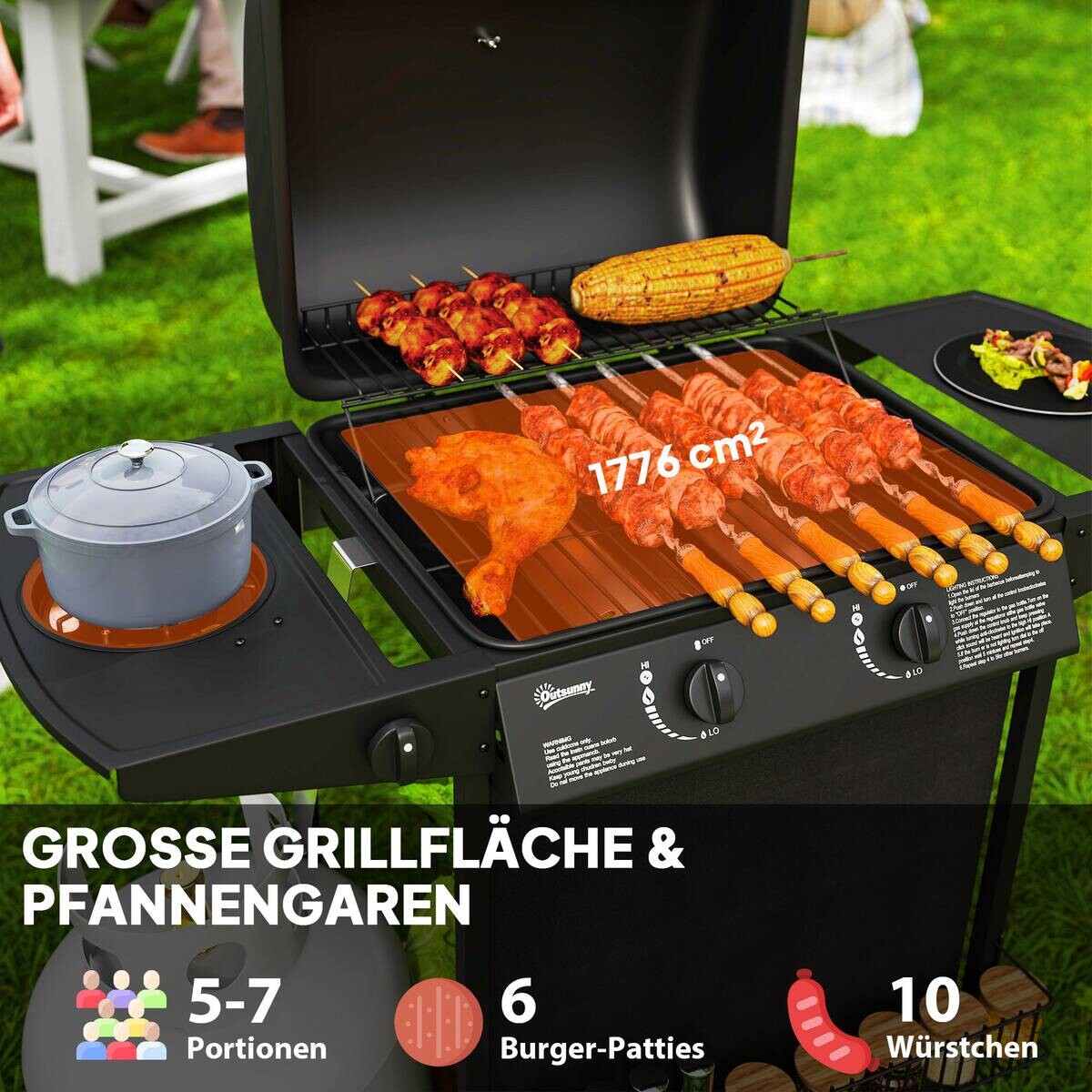 Outsunny Gasgrill Stahl B/H/L: ca. 54x96x107 cm