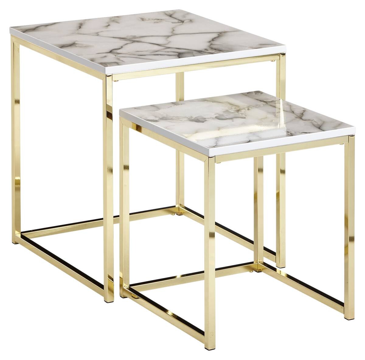 Wohnling Couchtisch 2er-Set. weiß Marmor gold MDF Stahl