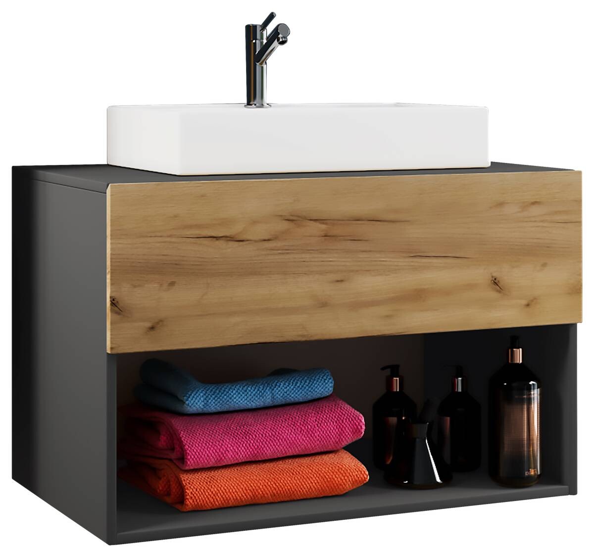 Badblock 2tlg-Lendas weiß Eiche Honig Nachbildung anthrazit B/H/T: ca. 80x52x52 cm