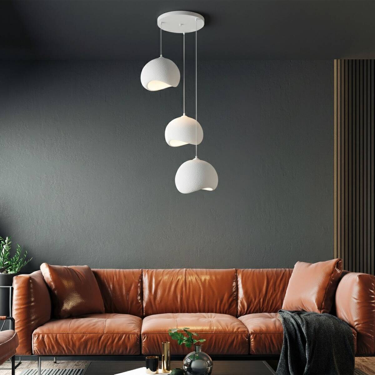 Opviq Pendelleuchte Yontu-15853 weiß Polyester-Mischgewebe Metall B/H/L: ca. 29x120x34 cm E27 3 Brennstellen