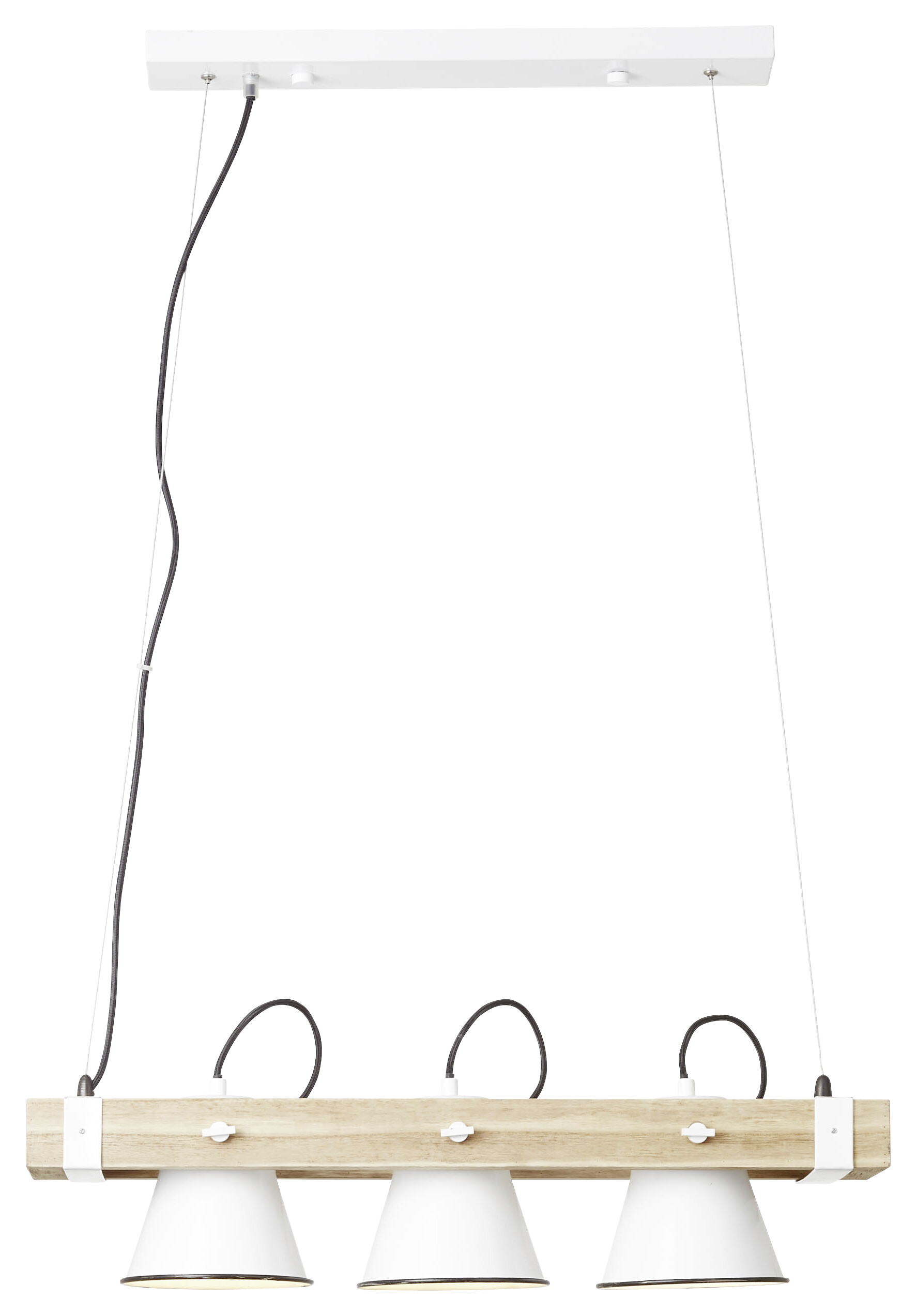 Brilliant Pendelleuchte Plow weiß Metall Holz B/H: ca. 70x115 cm E27 3 Brennstellen
