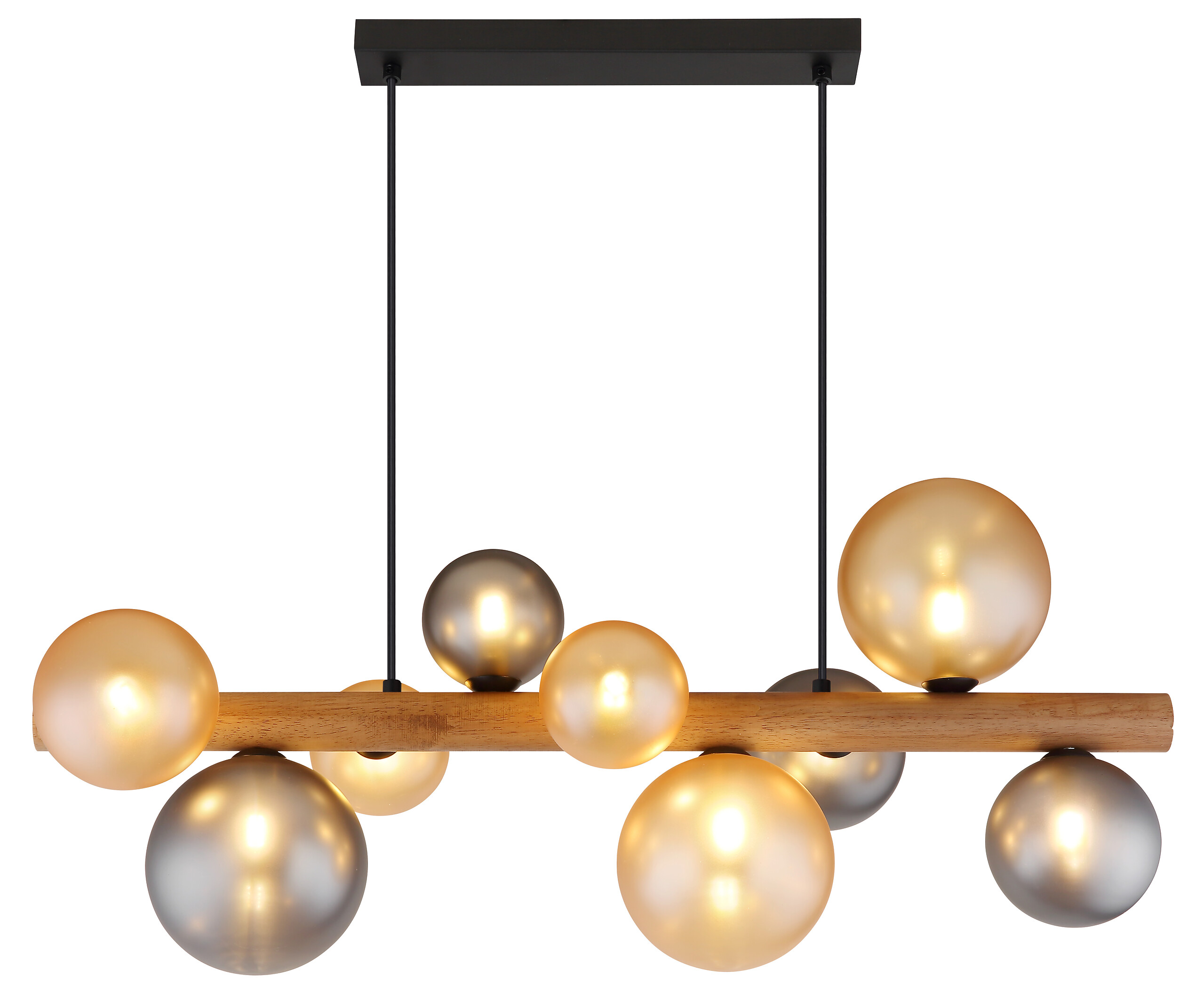 GLOBO LED-Hängeleuchte dunkelbraun amber Rauch Holz Metall Glas B/H/L: ca. 29x150x78 cm 9.0 Brennstellen